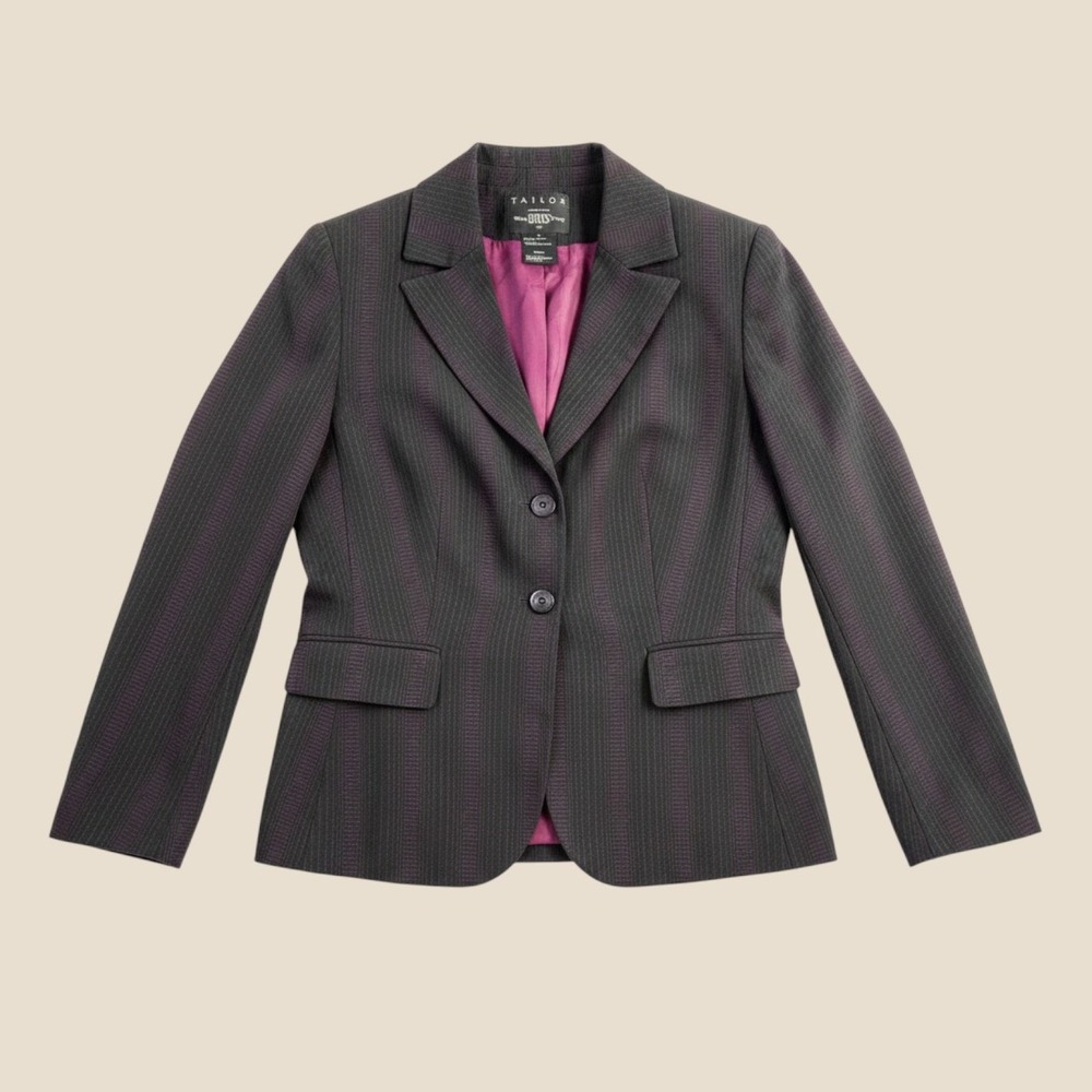 Vintage Blazer B. Moss 8 Black Pink Pinstripe Poly Rayon Tailored Jacket